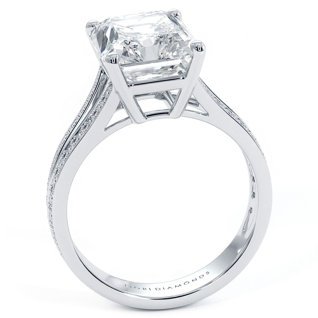 5.00ct Radiant Cut Micropavé Split Shank Diamond Engagement Ring Setting (0.57ctw) in 18k White Gold