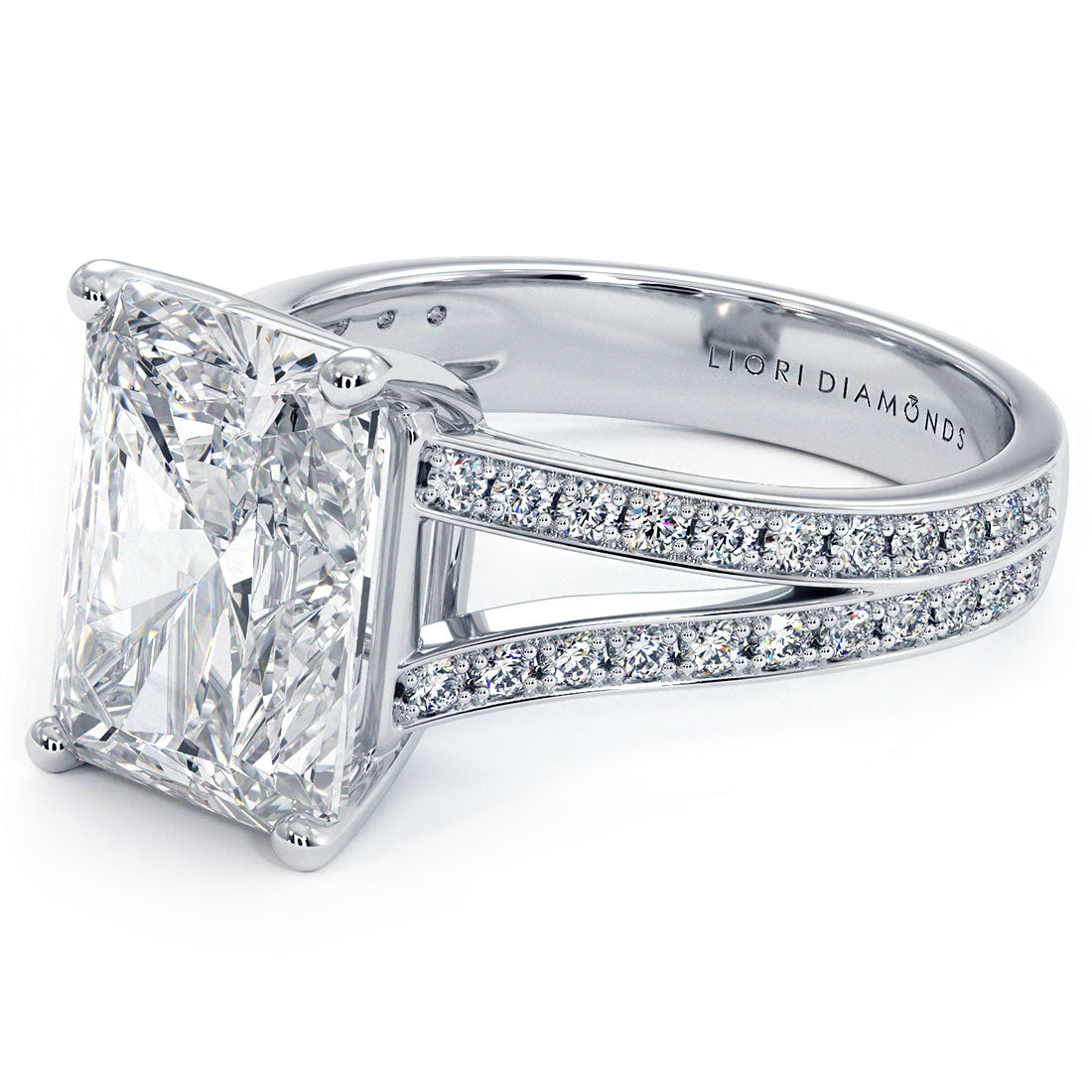 5.00ct Radiant Cut Micropavé Split Shank Diamond Engagement Ring Setting (0.57ctw) in 18k White Gold