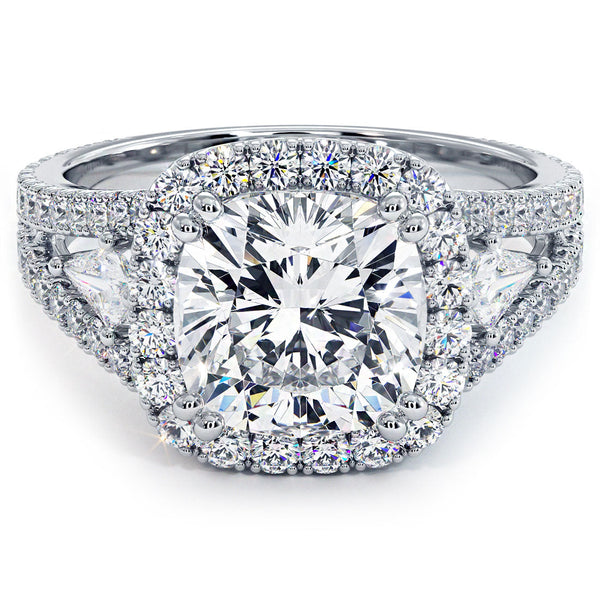 2.5 Carat Cushion Cut Three Stone Micropavé Split Shank