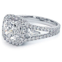 2.5 Carat Cushion Cut Three Stone Micropavé Split Shank