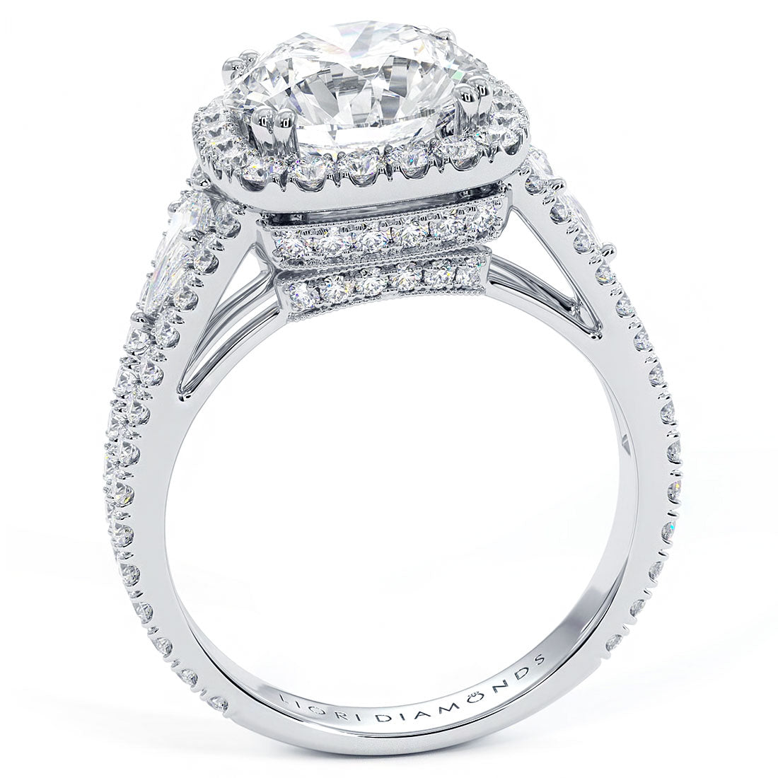 2.5 Carat Round Brilliant Three Stone Micropavé Split Shank