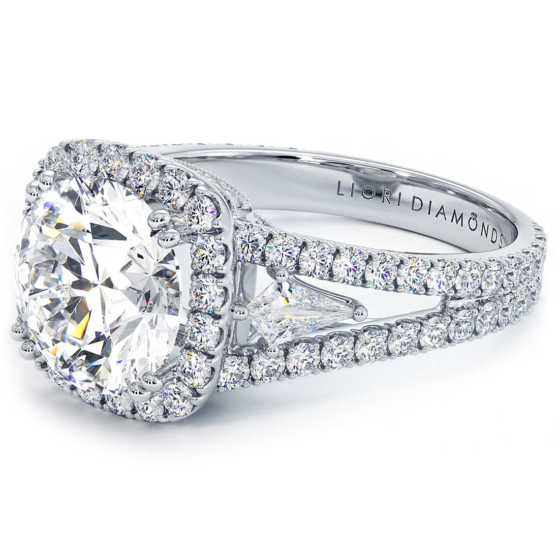 2.5 Carat Round Brilliant Three Stone Micropavé Split Shank