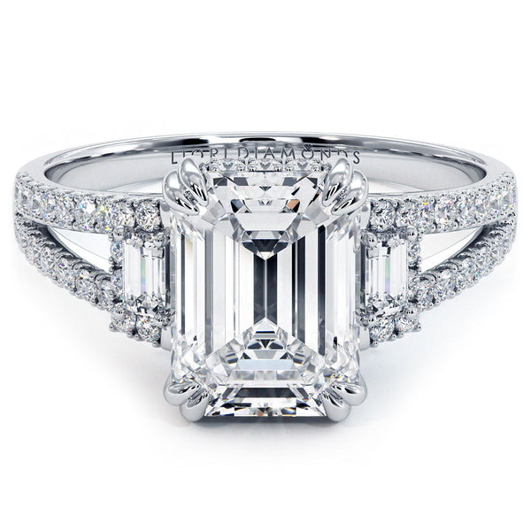 2 Carat Emerald Cut Three Stone Micropavé Split Shank