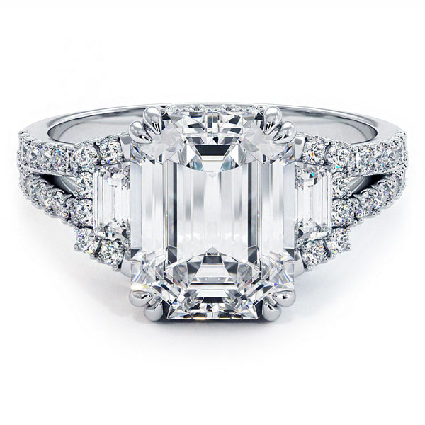 3 Carat Emerald Cut Three Stone Micropavé Split Shank