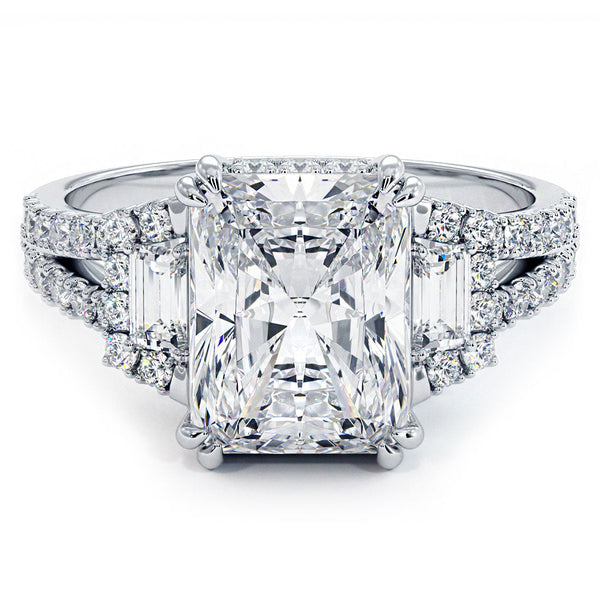 3 Carat Radiant Cut Three Stone Micropavé Split Shank
