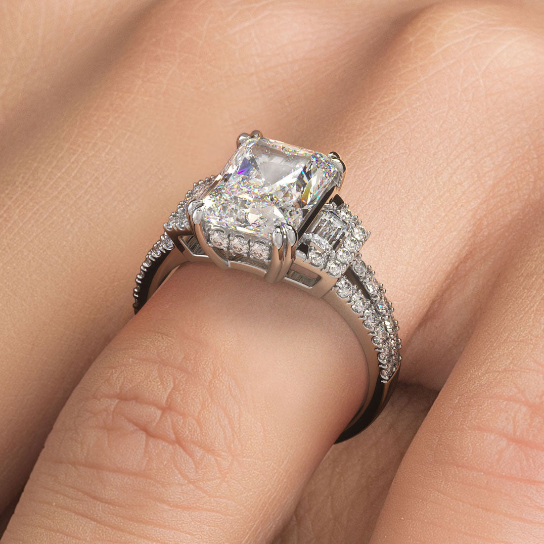 Carat Radiant Cut Three Stone Micropavé Split Shank – Liori Diamonds