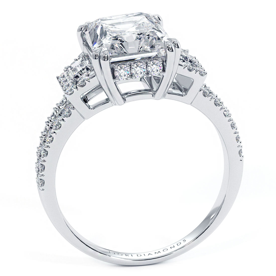 3 Carat Radiant Cut Three Stone Micropavé Split Shank