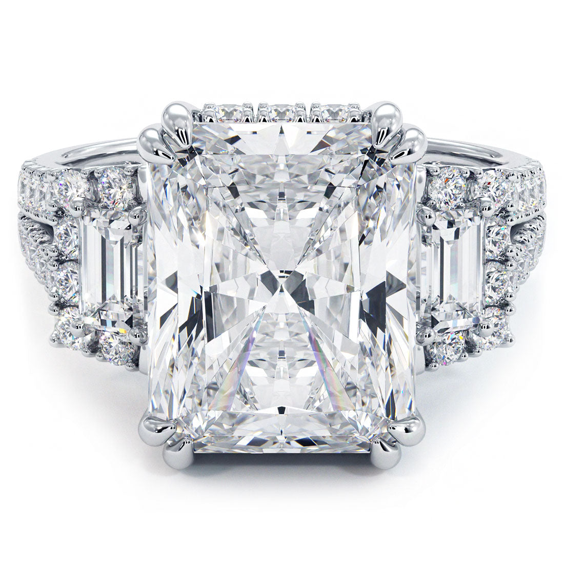 5 Carat Radiant Cut Three Stone Micropavé Split Shank