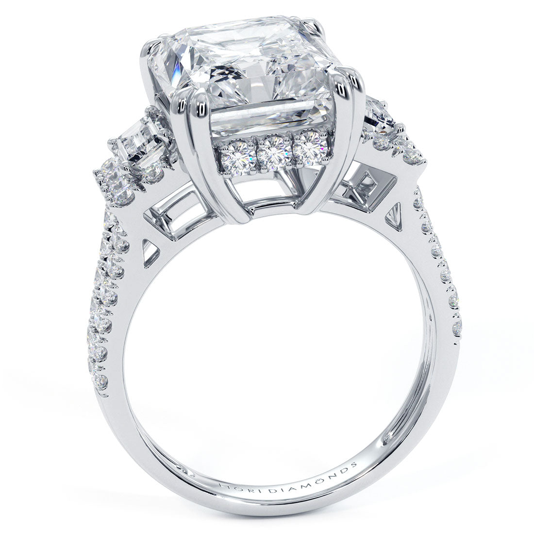 5 Carat Radiant Cut Three Stone Micropavé Split Shank