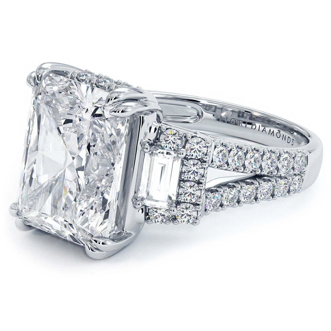 5 Carat Radiant Cut Three Stone Micropavé Split Shank