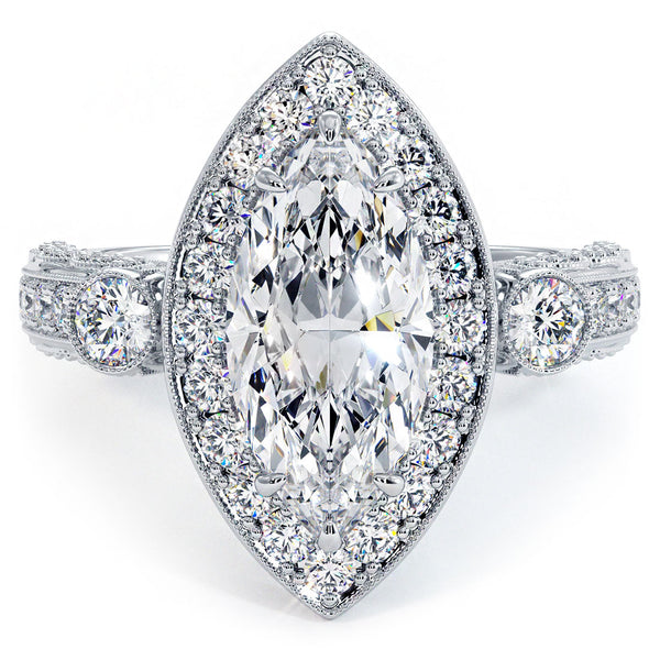 3 Carat Marquise Cut Milgrain Filigree Vintage Style Halo