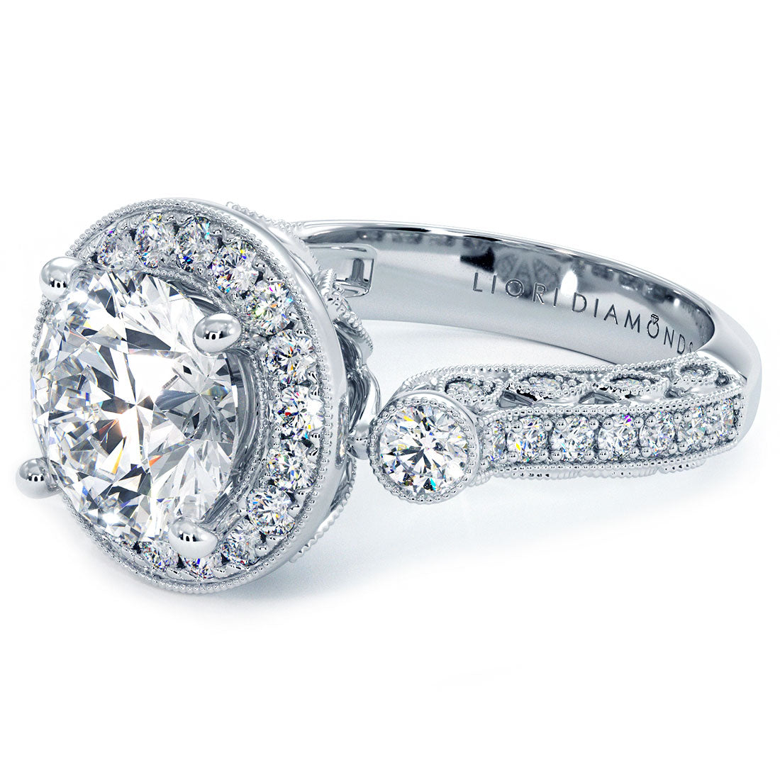 2 Carat Round Brilliant Milgrain Filigree Vintage Style Halo