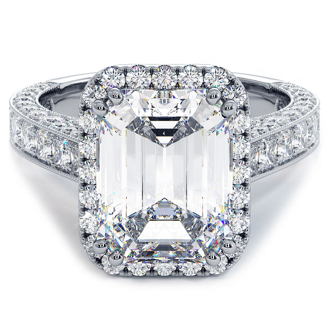 4 Carat Emerald Cut Halo Micropavé Vintage Style