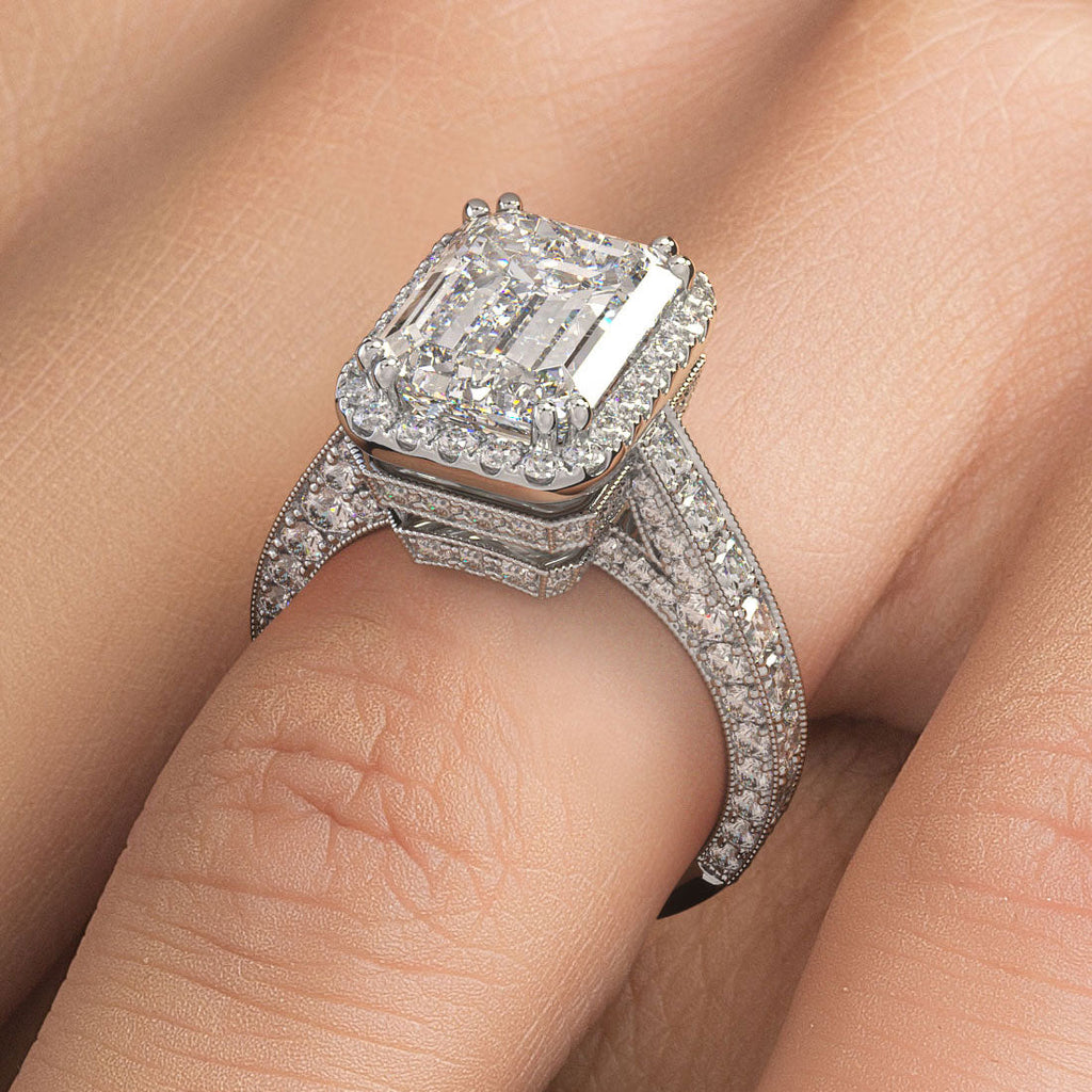 10K White Gold Emerald Halo Engagement Ring 84511-6X4-10KW | Miner's Den  Jewelers | Royal Oak, MI