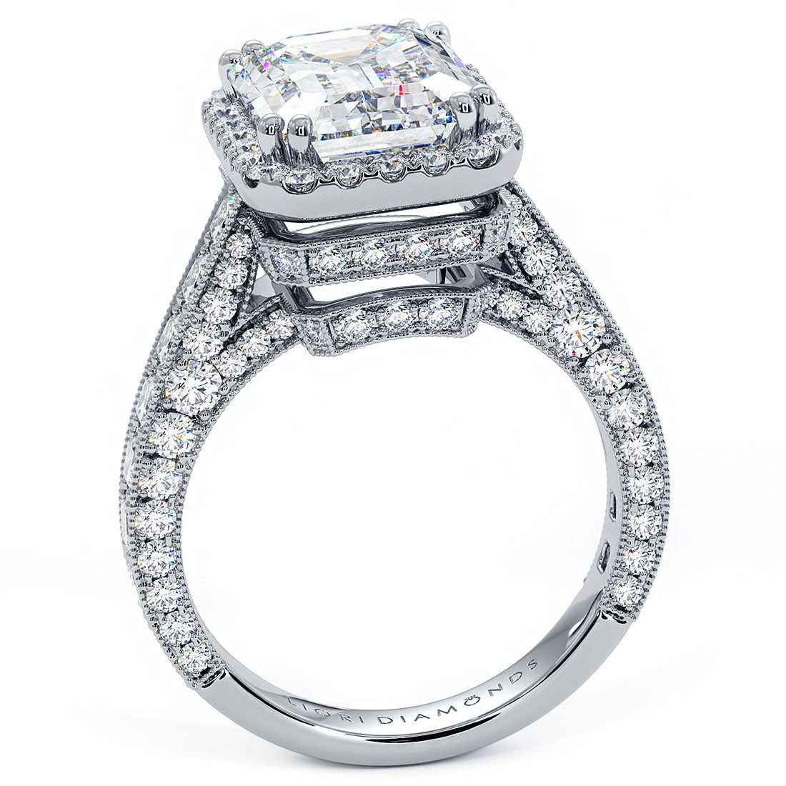 4 Carat Emerald Cut Halo Micropavé Vintage Style