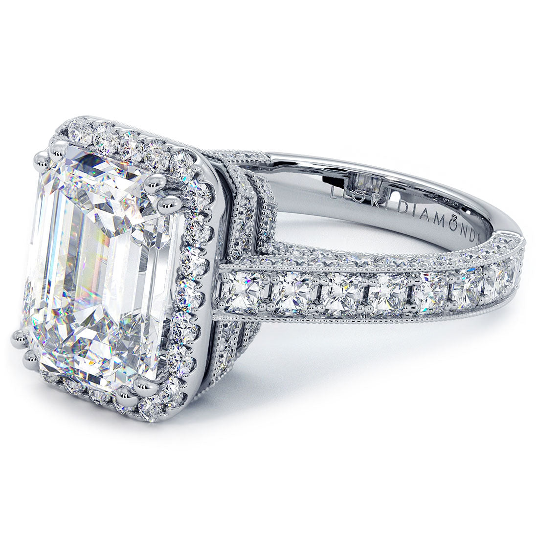 4 Carat Emerald Cut Halo Micropavé Vintage Style