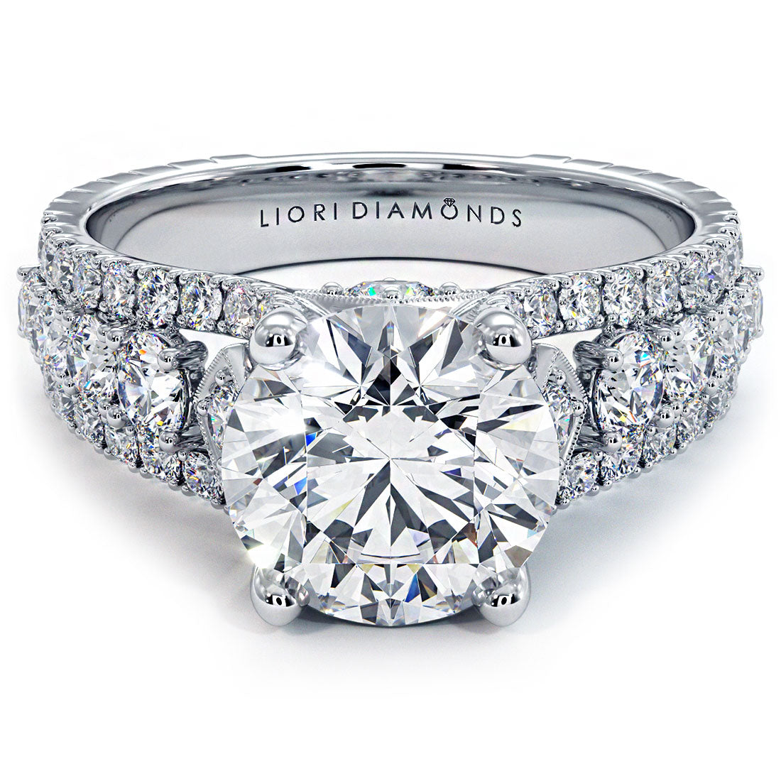 3 Carat Round Brilliant Vintage Style Graduated Cathedral Split Shank