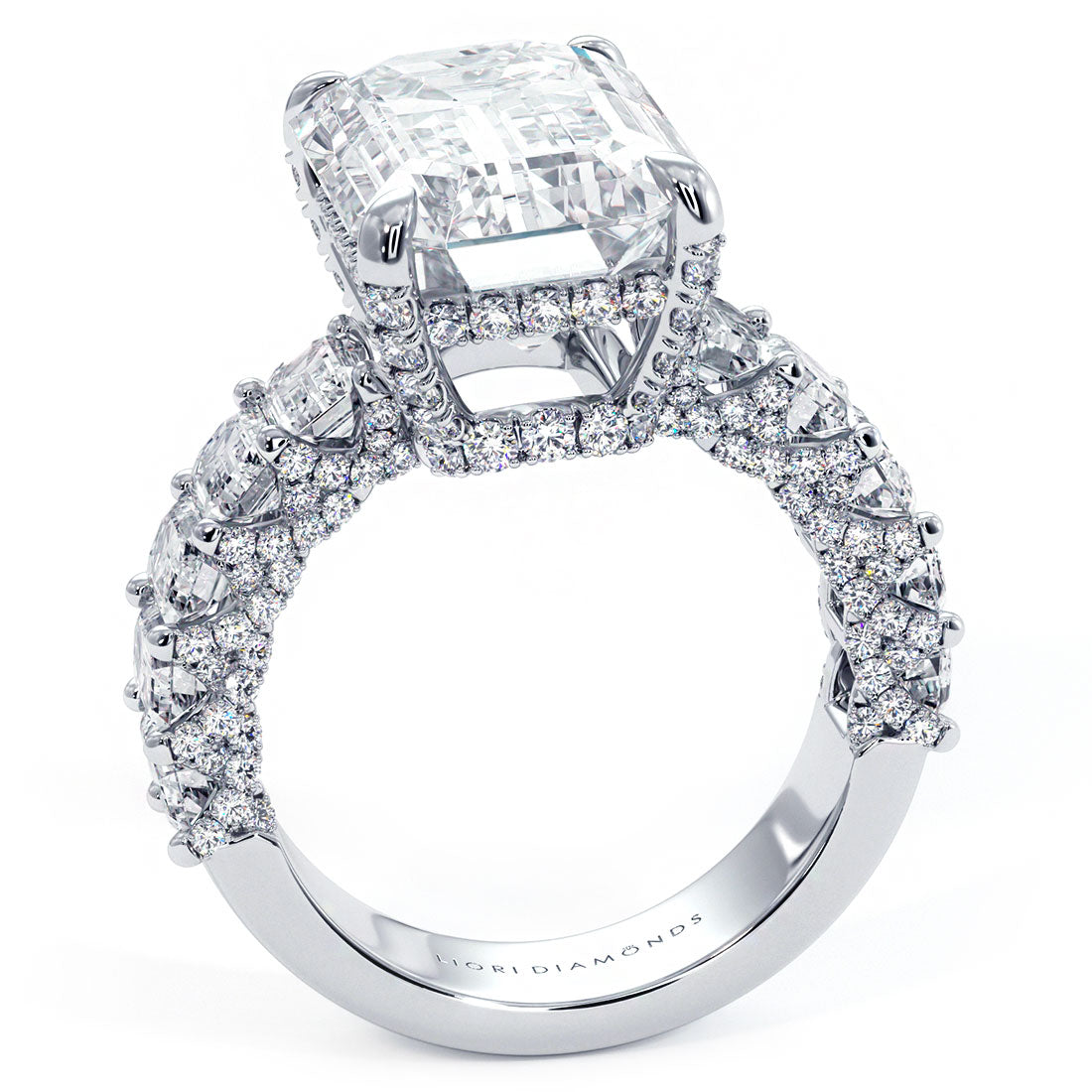 Lucida Setting 7 Carat Emerald Cut Micropavé Lucida Set Masterpiece – Liori Diamonds