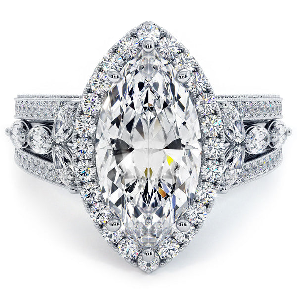 3 Carat Marquise Cut Micropavé Halo Vintage Style Milgrain