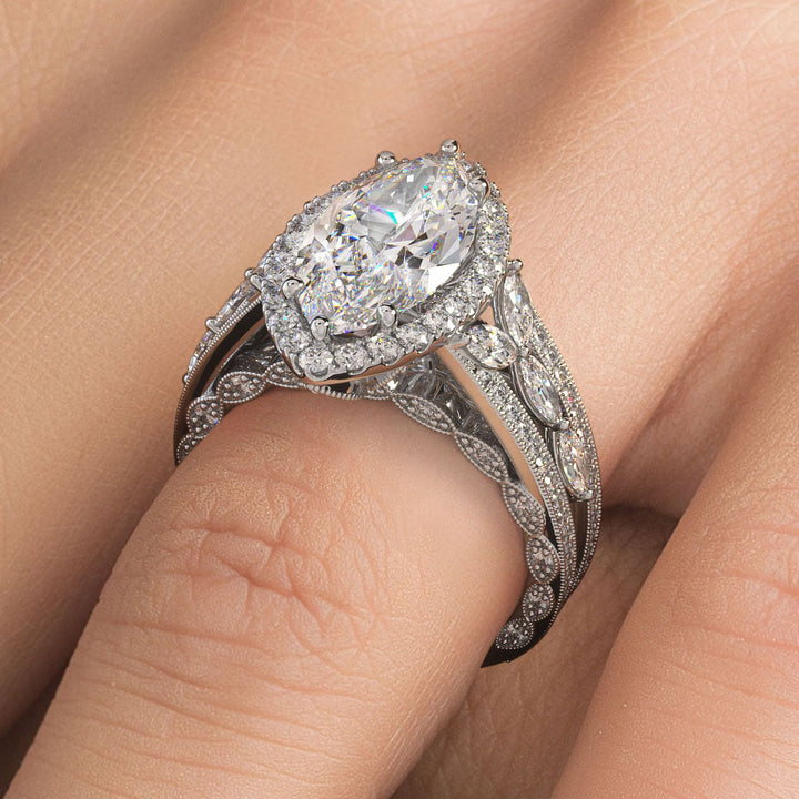 Carat Marquise Cut Micropavé Halo Vintage Style Milgrain – Liori