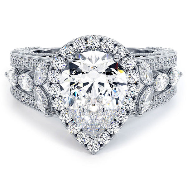 2 Carat Pear Shape Micropavé Halo Vintage Style Milgrain