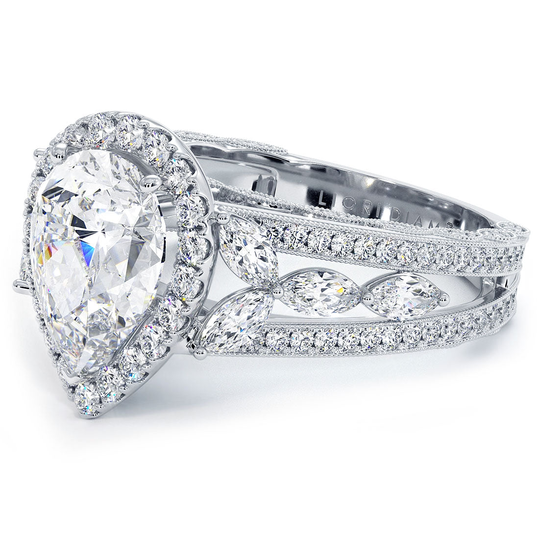 2 Carat Pear Shape Micropavé Halo Vintage Style Milgrain