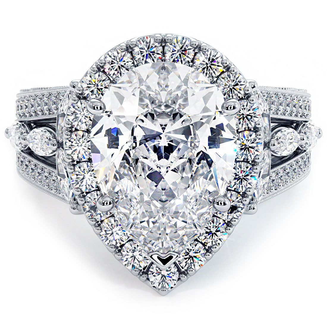 4 Carat Pear Shape Micropavé Halo Vintage Style Milgrain