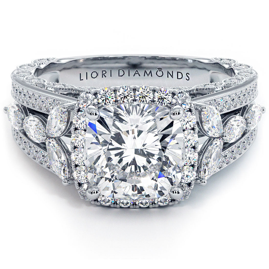 2 Carat Cushion Cut Micropavé Halo Vintage Style Milgrain