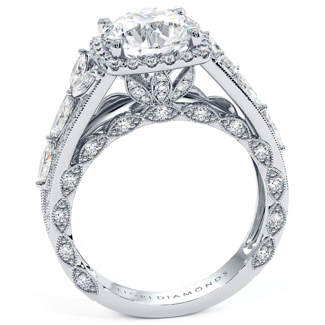 2 Carat Cushion Cut Micropavé Halo Vintage Style Milgrain