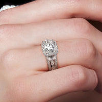 2 Carat Round Brilliant Micropavé Halo Vintage Style Milgrain