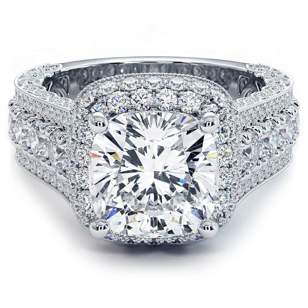3.5 Carat Cushion Cut Vintage Style Micropavé Halo Graduated Shank