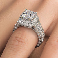 3.5 Carat Cushion Cut Vintage Style Micropavé Halo Graduated Shank