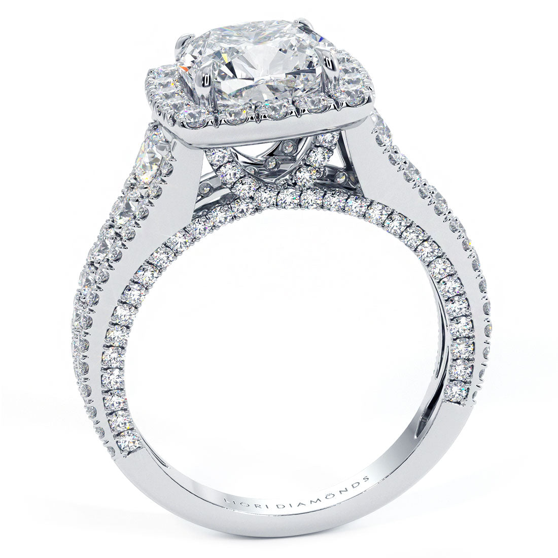 1.5 Carat Cushion Cut Vintage Style Micropavé Halo Graduated Shank