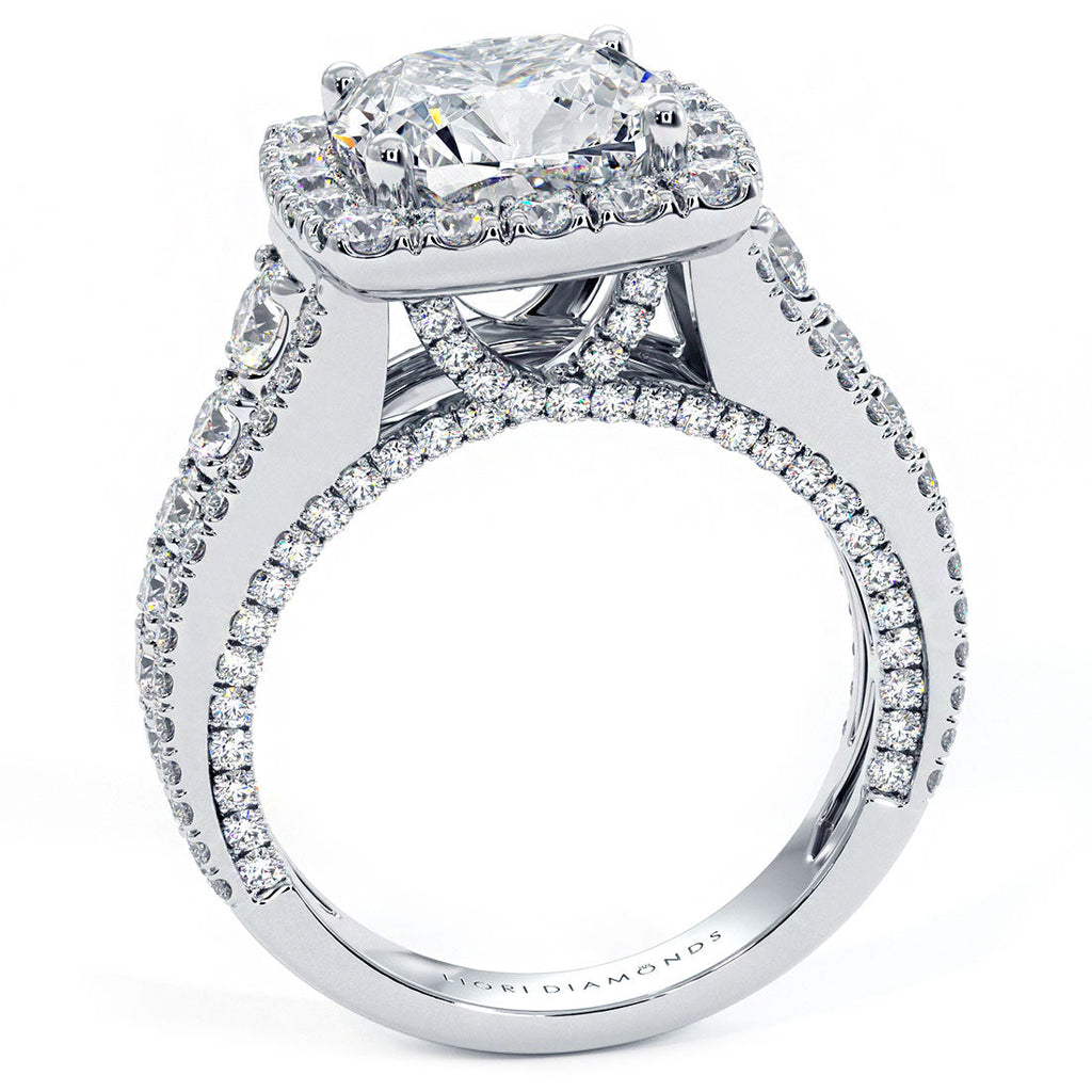 2 Carat Cushion Cut Vintage Style Micropavé Halo Graduated Shank