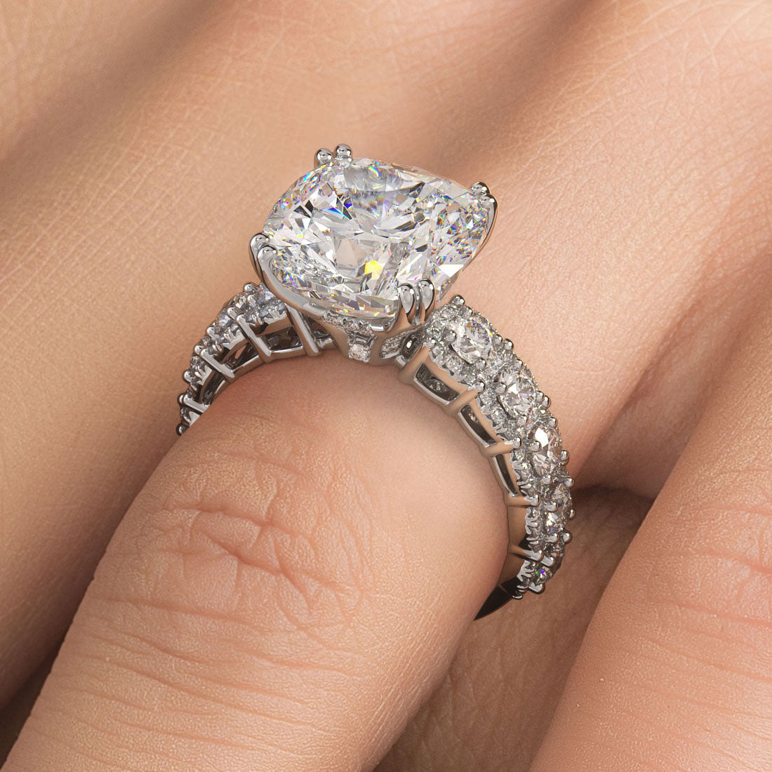 5 Carat Cushion Cut Micropavé Halo Set Shank