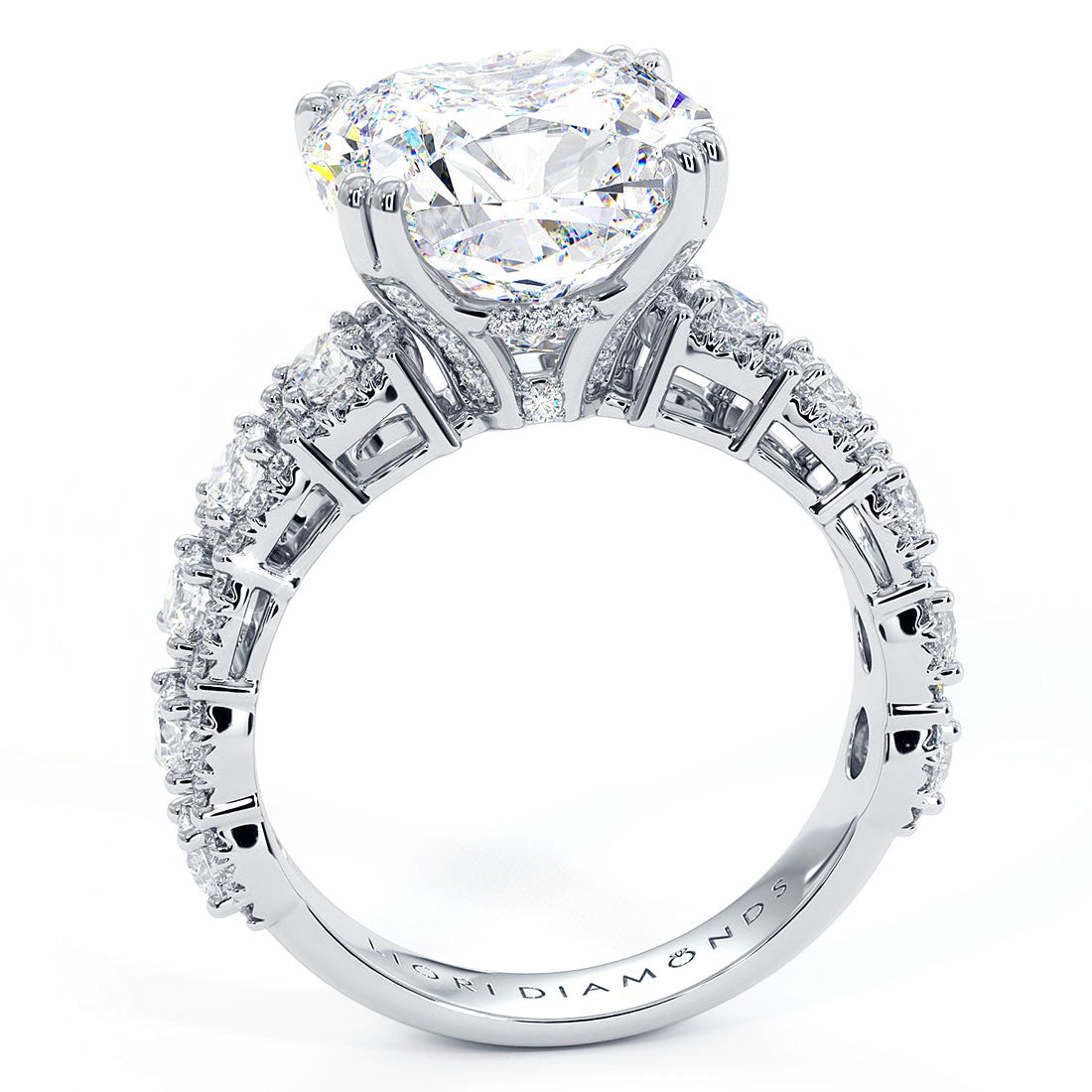 5 Carat Cushion Cut Micropavé Halo Set Shank