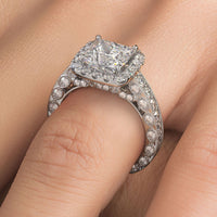 3 Carat Princess Cut Filigree Vintage Style Halo