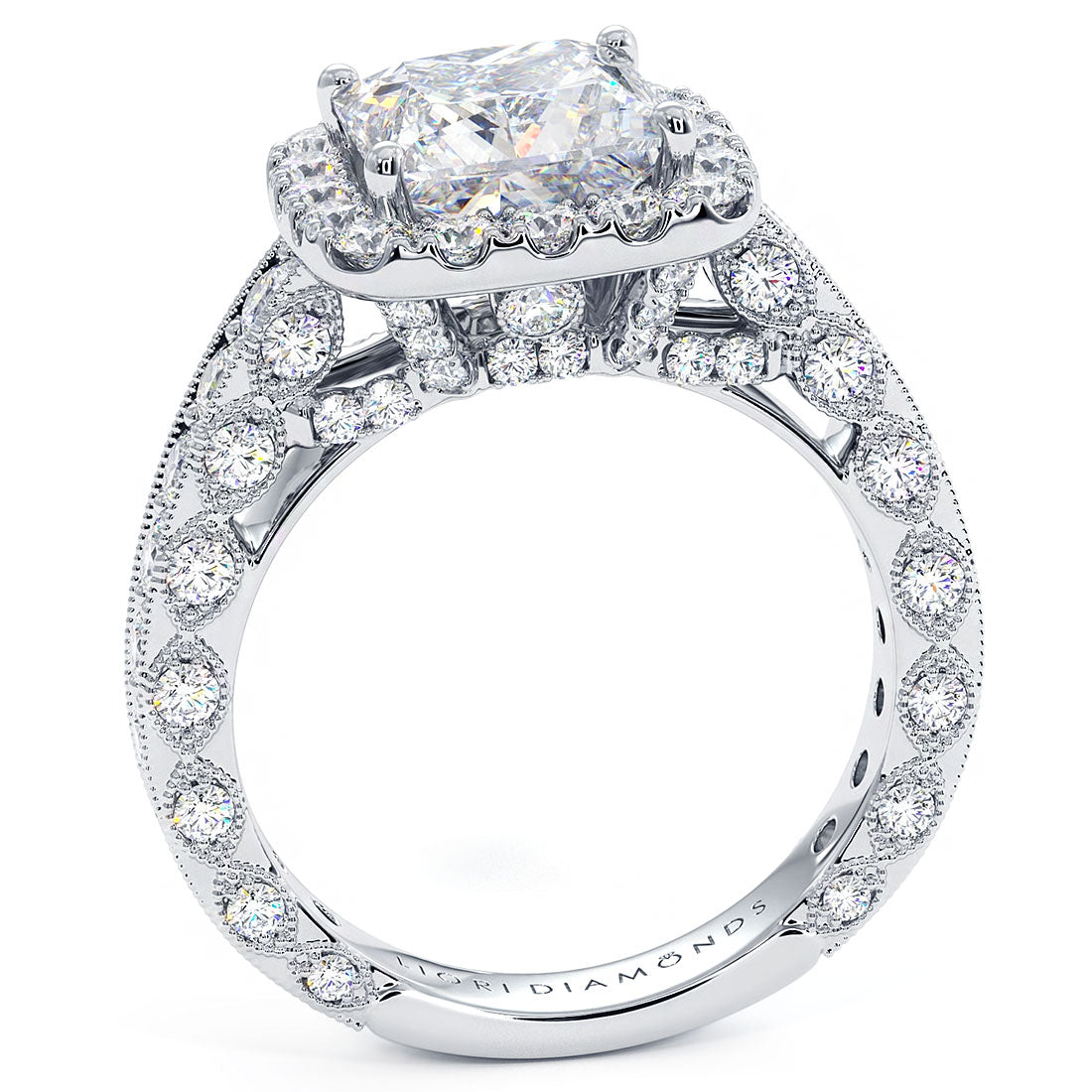 3 Carat Princess Cut Filigree Vintage Style Halo