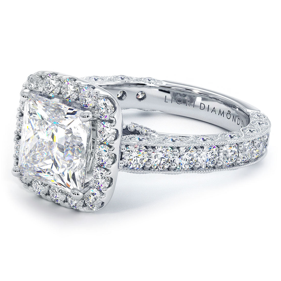 3 Carat Princess Cut Filigree Vintage Style Halo