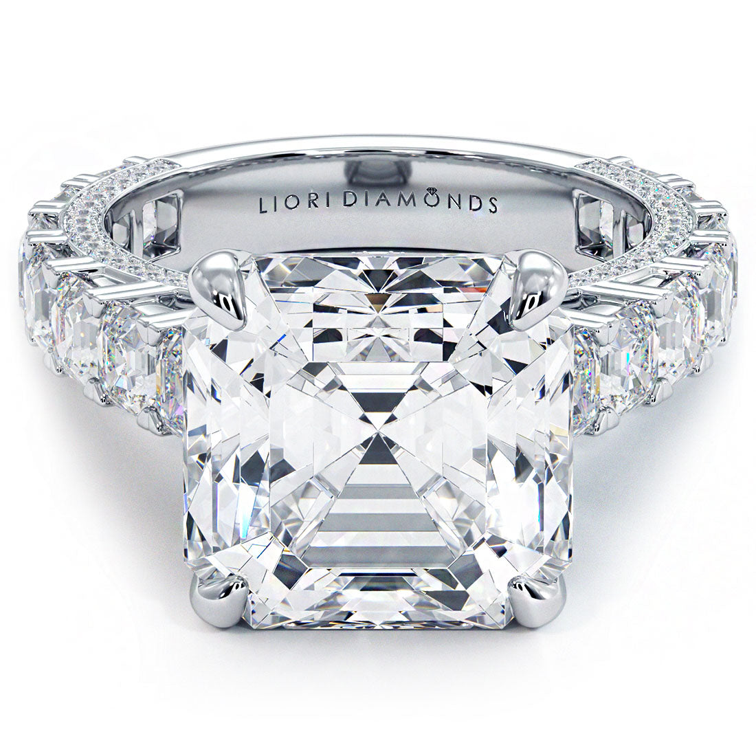 7 Carat Asscher Cut Micropavé Cathedral Set Masterpiece