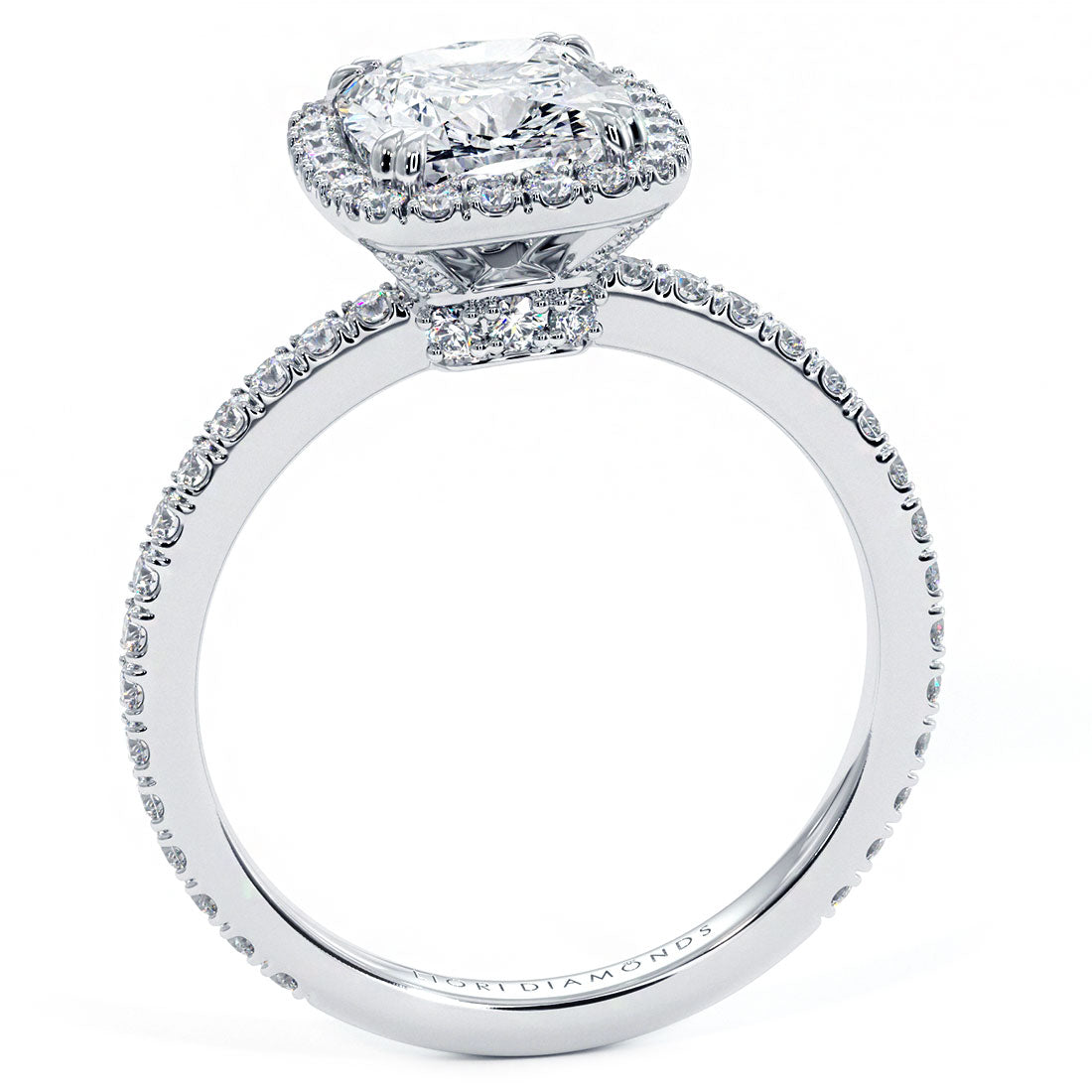 1.5 Carat Cushion Cut (Long) Micropavé High Set Halo