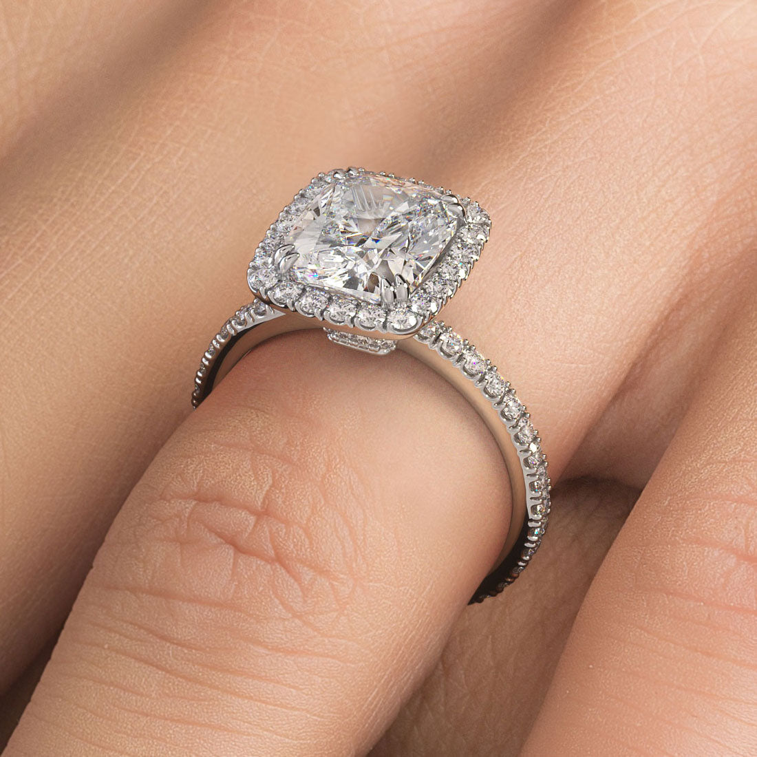 2 Carat Cushion Cut (Long) Micropavé High Set Halo