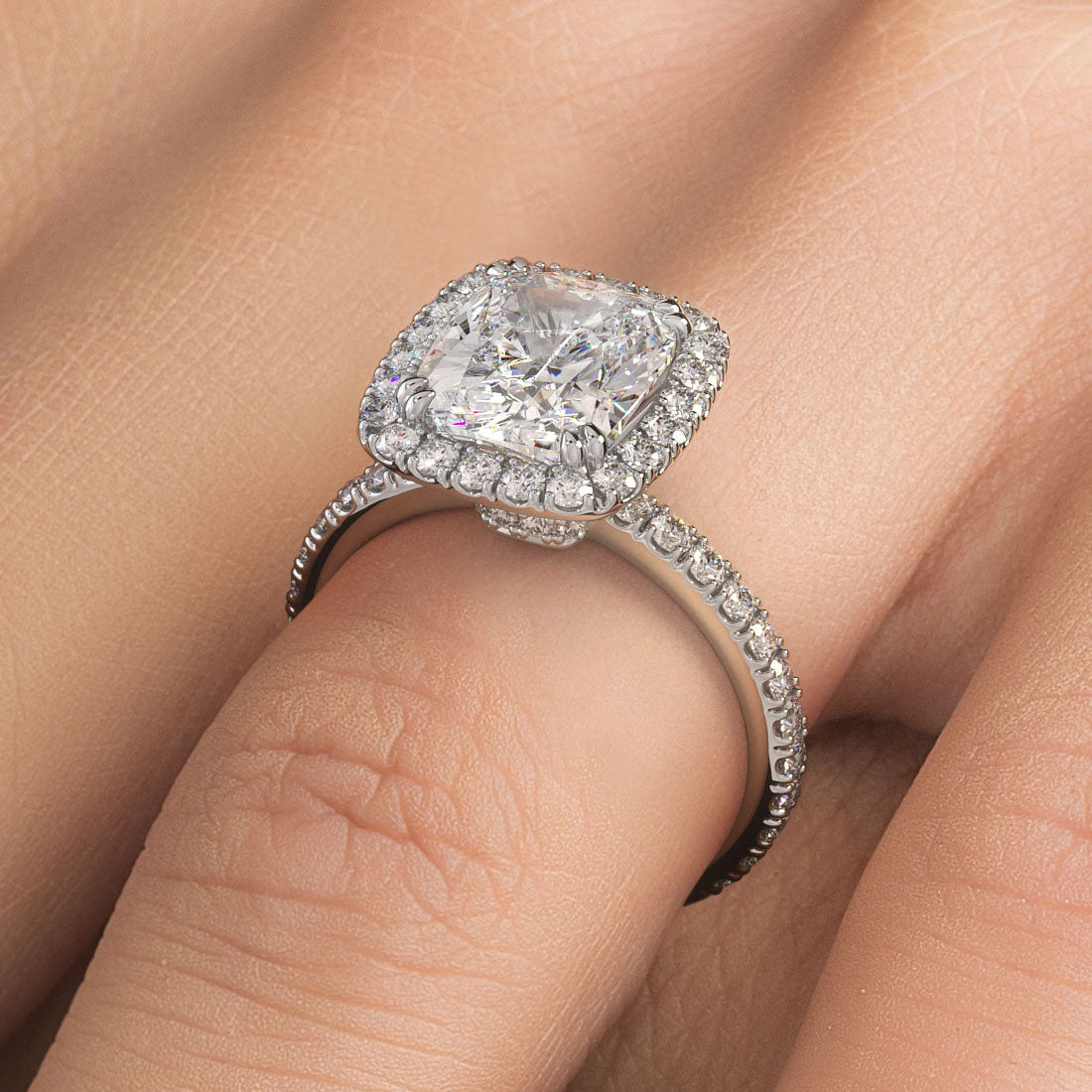 3 Carat Cushion Cut (Long) Micropavé High Set Halo