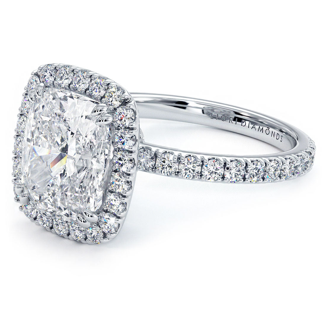 3 Carat Cushion Cut (Long) Micropavé High Set Halo