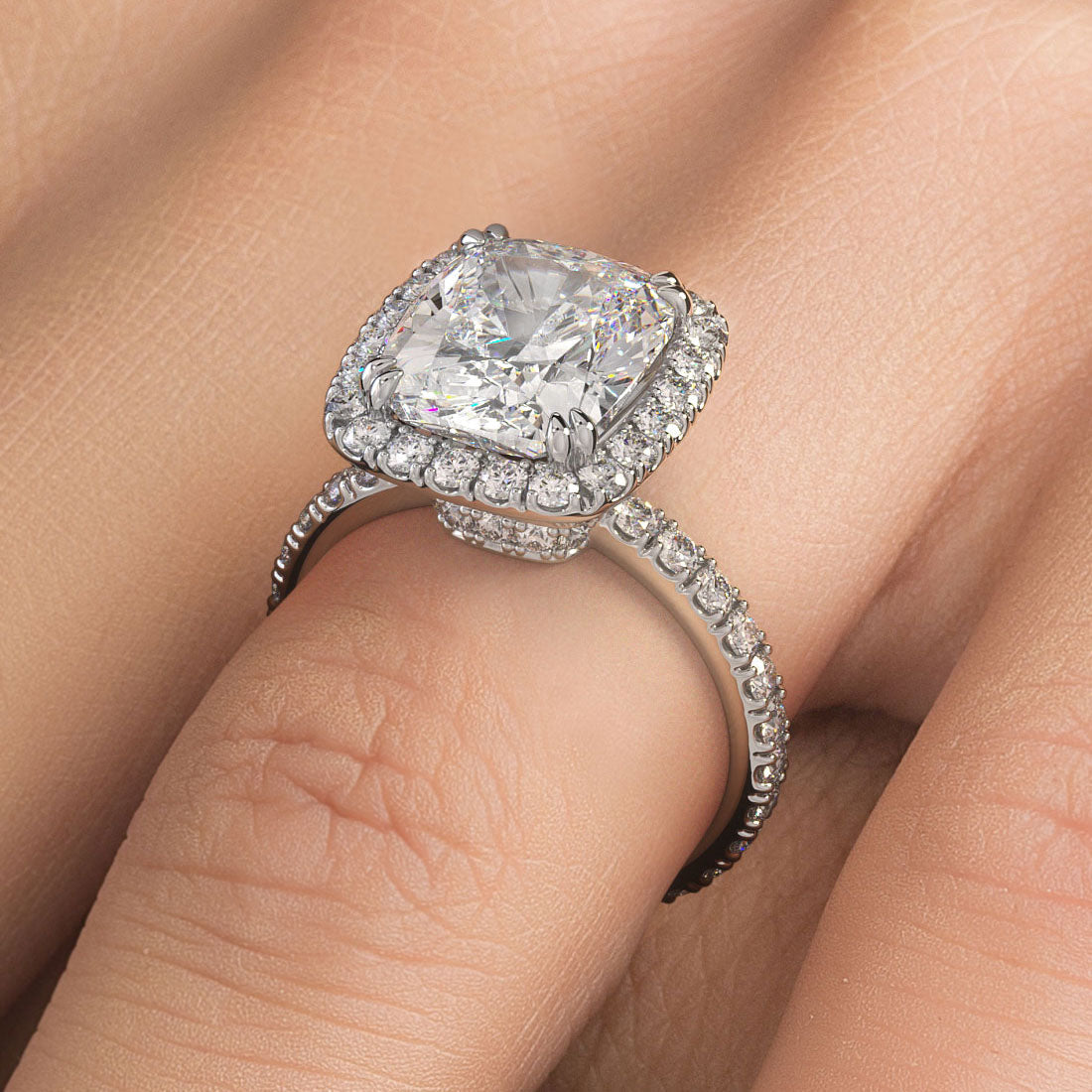 4 Carat Cushion Cut (Long) Micropavé High Set Halo