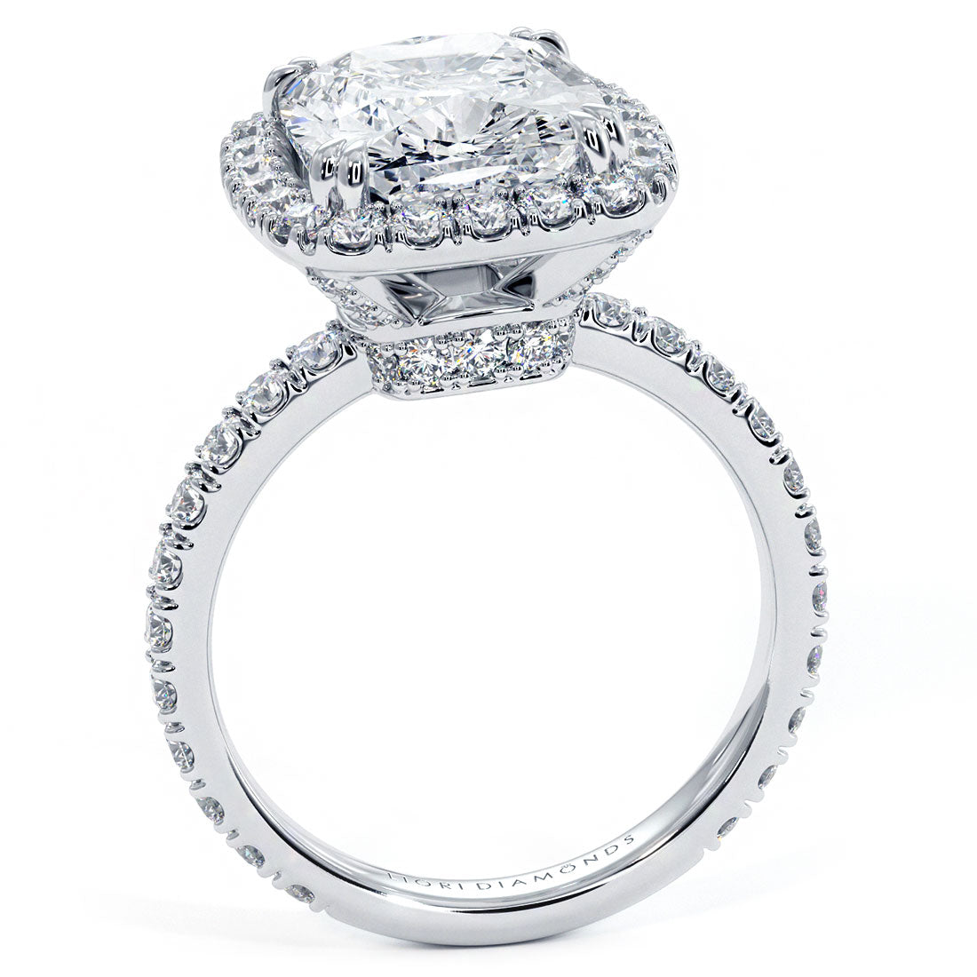 4 Carat Cushion Cut (Long) Micropavé High Set Halo