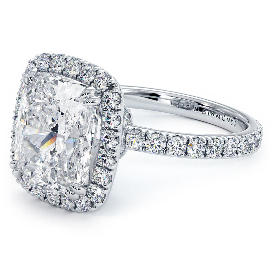 4 Carat Cushion Cut (Long) Micropavé High Set Halo