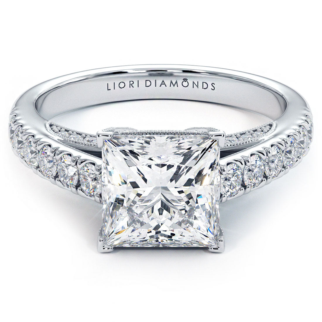2 Carat Princess Cut Micropavé Milgrain Prongs