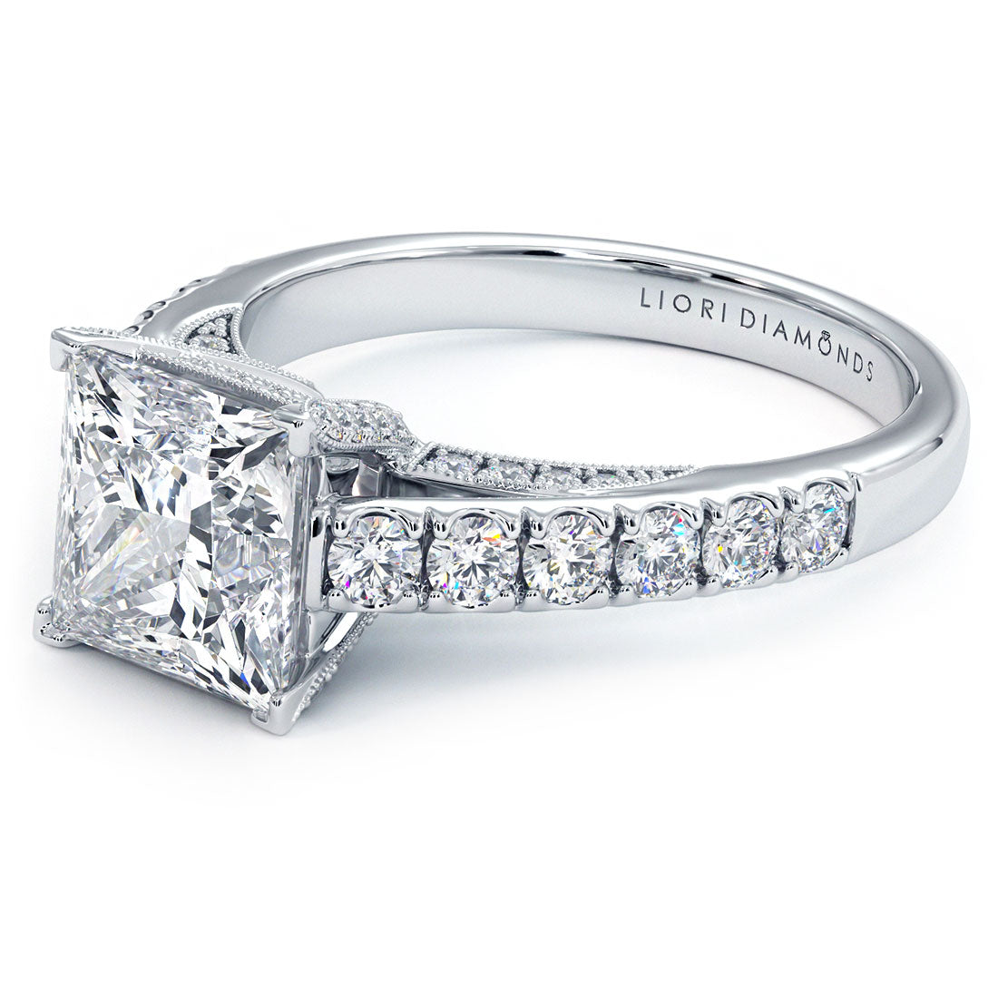2 Carat Princess Cut Micropavé Milgrain Prongs