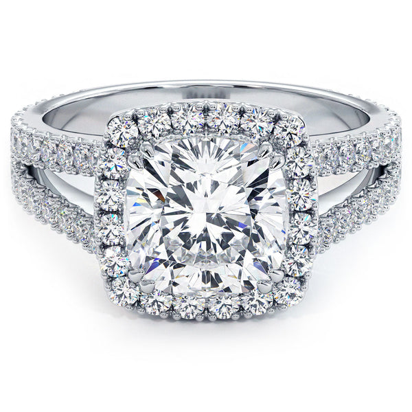 2 Carat Cushion cut Halo Split Shank French Cut